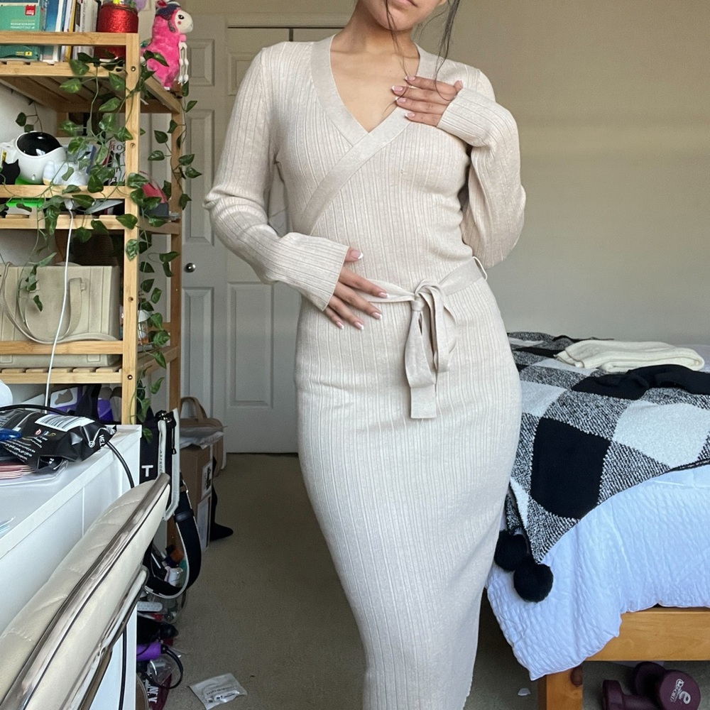 ❤️‍🔥SOLD❤️‍🔥 Elegant Beige Wrap Dress